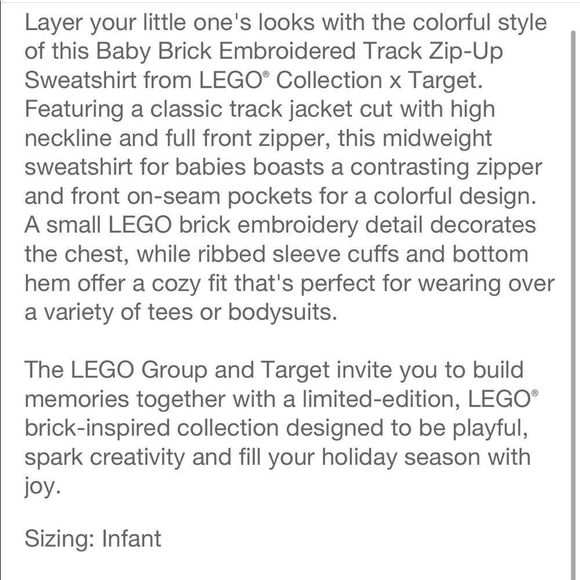 LEGO Collection x Target Baby Brick Em Track Zip-Up Sweater | Limited Edition - Picture 4 of 5